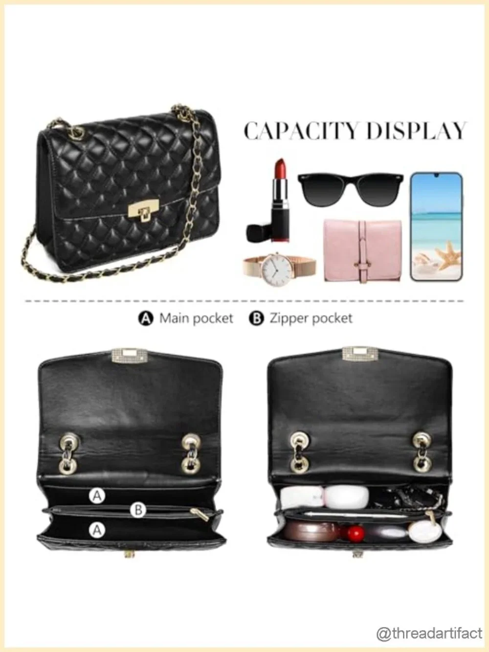 Quilted Vegan Leather Crossbody Bag with Chain Strap